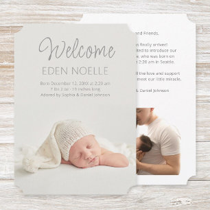 Modern Elegant Script Photo Birth Announcement