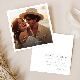 Modern Elegant Script Photo Budget Square Wedding Invitation