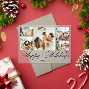 Modern Elegant Script Photo Collage Christmas Card Acrylic Invitations