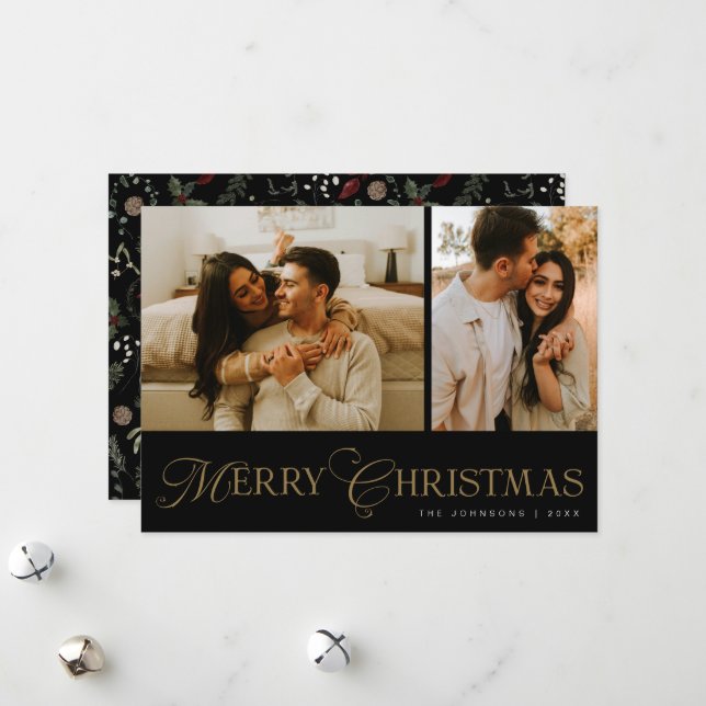 Modern Elegant Script Photo Collage Christmas Holiday Card (Front/Back In Situ)