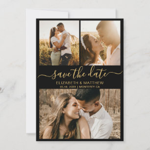 Modern Elegant Script Photo Collage Wedding Save T The Date