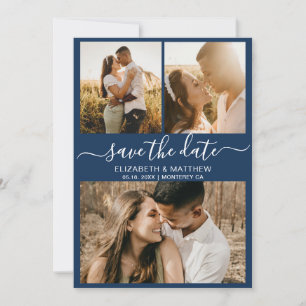 Modern Elegant Script Photo Collage Wedding Save The Date