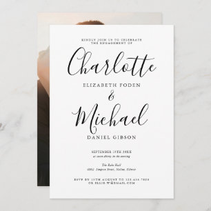 Modern Elegant Script Photo Engagement Party Invitation