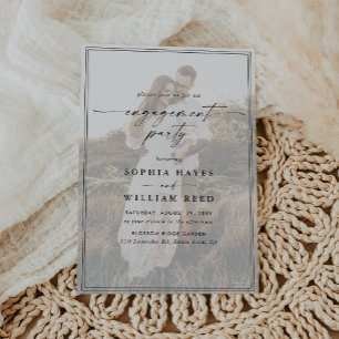 Modern Elegant Script Photo Engagement Party Invitation