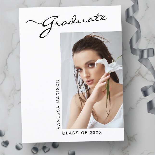 Modern Elegant Script Photo | Grad Announcement Postcard (Creator Uploaded)