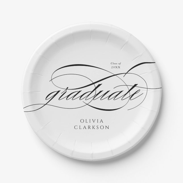 Modern Elegant Script Photo Graduation Party Paper Plate (Front)