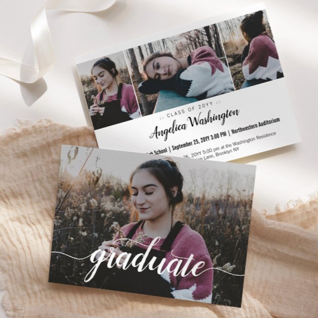 Modern Elegant Script Photo High School Graduation Announcement (Creator Uploaded)