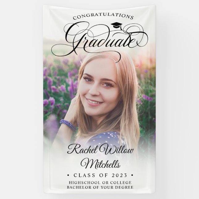 Modern Elegant Script Photo Overlay Graduation Banner (Vertical)