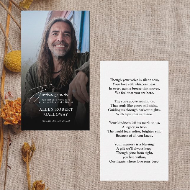 Modern Elegant Script Photo Remembrance Card (Creator Uploaded)