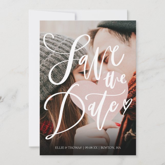 Modern Elegant Script Photo Simple Save The Date (Front)