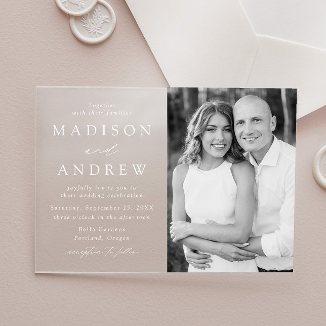 Modern Elegant Script Photo Wedding Acrylic Invitations (Creator Uploaded)