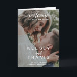 Modern Elegant Script Photo Wedding Program<br><div class="desc">Minimalist photo wedding program with a simple design featuring "welcome to our wedding" along with your names,  date and location over your favourite picture.  Accent words are in an elegant handwritten script with swashes.  These modern and chic wedding programs coordinate well with any style of wedding.</div>