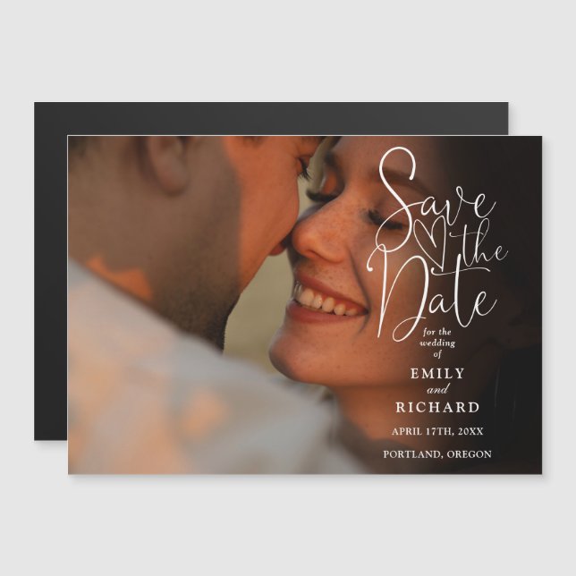 Modern Elegant Script Photo Wedding Save The Date Magnetic Invitation (Front/Back)