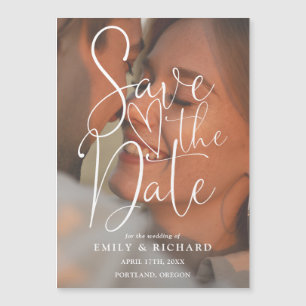 Modern Elegant Script Photo Wedding Save The Date Magnetic Invitation