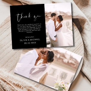 Modern Elegant Script Photo Wedding Thank You Card