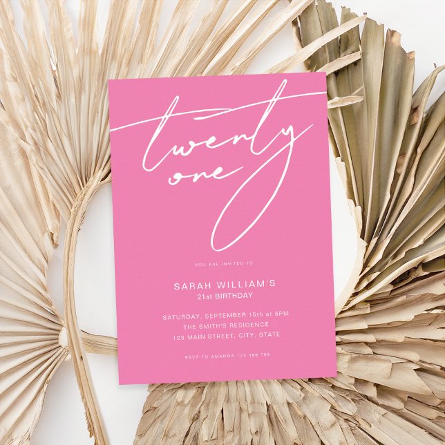 Modern Elegant Script Pink 21st Birthday Party Invitation (Creator Uploaded)
