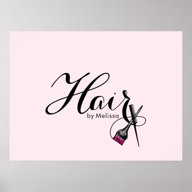 Modern Elegant Script Pink Hair Stylist Poster (Front)
