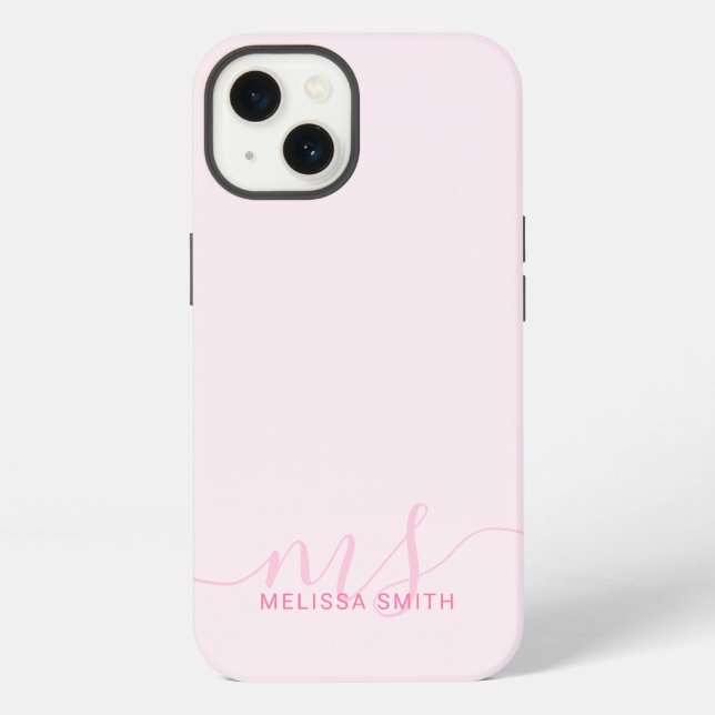 Modern Elegant Script Pink Initial Monogram iPhone Case (Back)