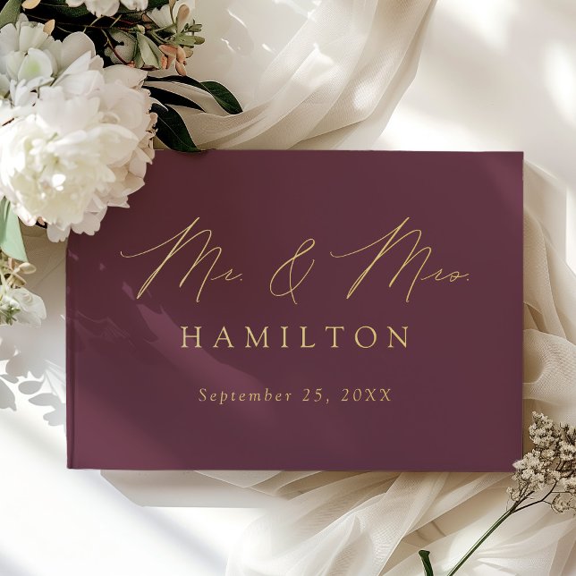 Modern Elegant Script Purple Photo Wedding Guest Book (Creator Uploaded)