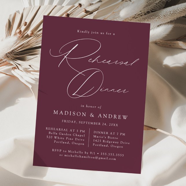 Modern Elegant Script Purple Rehearsal Dinner Invitation (Creator Uploaded)