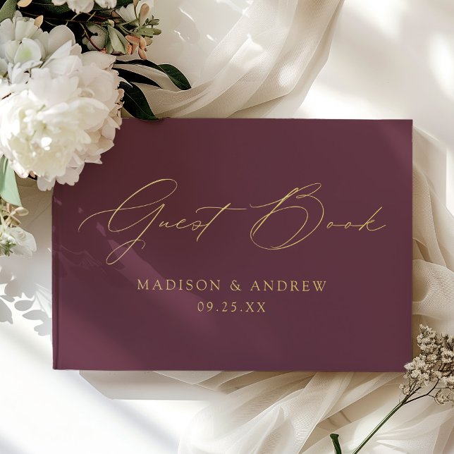 Modern Elegant Script Purple Wedding Guest Book (Creator Uploaded)