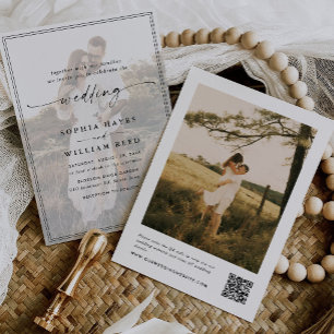 Modern Elegant Script QR Code Photo Budget Wedding Invitation