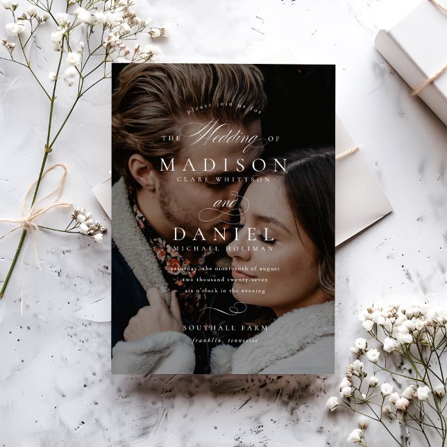 Modern Elegant Script QR Code Photo Wedding Invitation (Creator Uploaded)