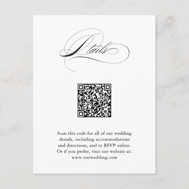 Modern Elegant Script QR Code Wedding Details Enclosure Card (Front)