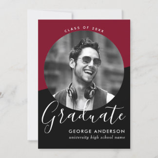 Modern Elegant Script Red Black | Photo Graduation Invitation