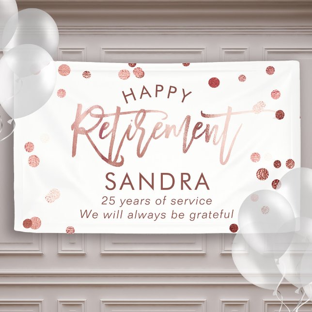 Modern Elegant Script Rose Gold Happy Retirement Banner (Creator Uploaded)