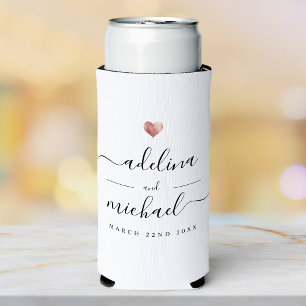 Modern Elegant Script Rose Gold Wedding Favour Seltzer Can Cooler