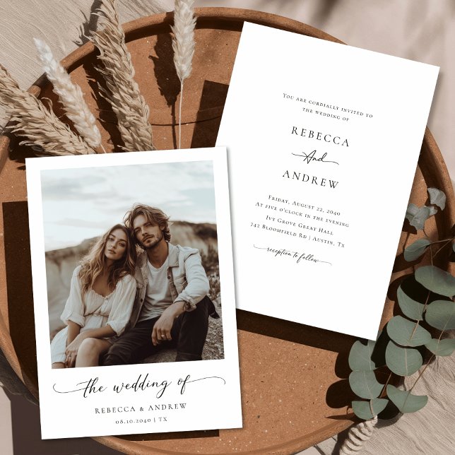 Modern Elegant Script Rustic Photo Wedding Invitation (Creator Uploaded)