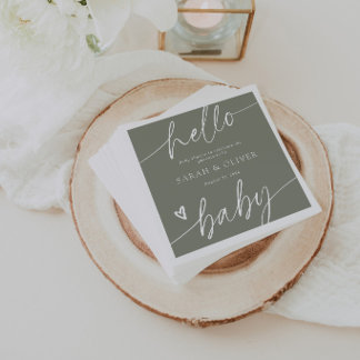 Modern Elegant Script Sage Green Baby Shower Napkin