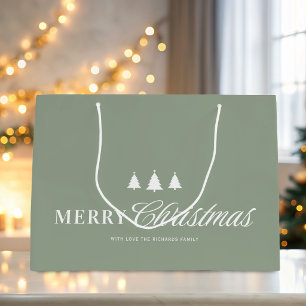 Modern Elegant Script Sage Green Christmas Large Gift Bag