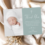 Modern Elegant Script Sage Green Photo Baptism Thank You Card<br><div class="desc">Modern Elegant Script Sage Green Photo Baptism Thank You Card. Click the personalise button to customise this design with your details. To change the colours and fonts choose edit this design further to open up additional options for customisation.</div>