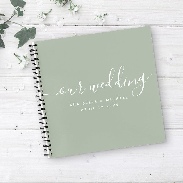 Modern Elegant Script Sage Green Wedding Guest Notebook (Creator Uploaded)