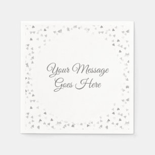 Modern Elegant Script Silver Hearts Confetti Napkin