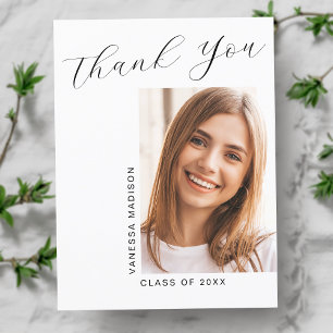 Modern Elegant Script Simple Photo Grad Thank You Postcard