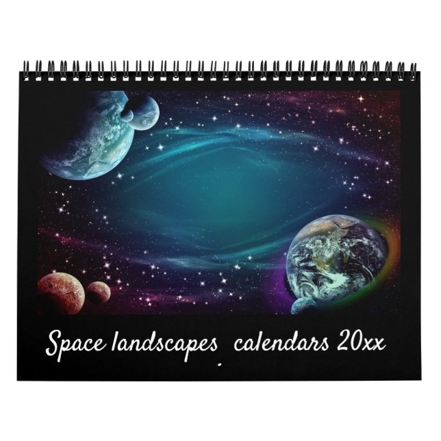 Modern Elegant Script Space Landscape 12-Month Calendar (Cover)