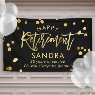 Modern Elegant Script Stylish Gold Retirement Banner