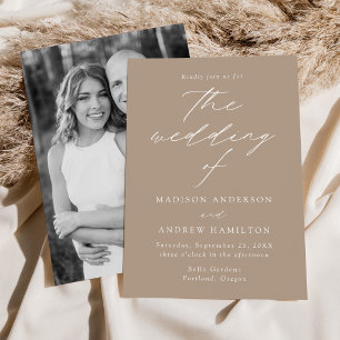 Modern Elegant Script Taupe Photo Wedding Invitation
