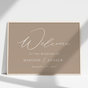 Modern Elegant Script Taupe Wedding Welcome Poster