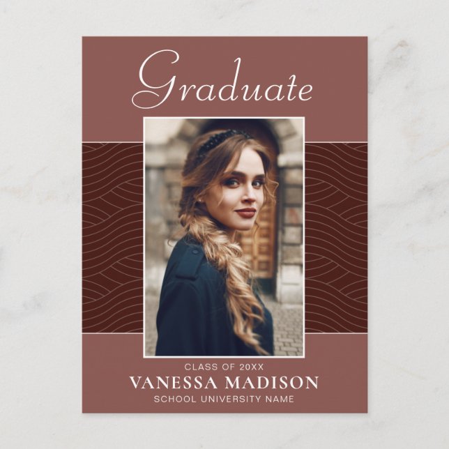Modern | Elegant Script Terracotta 1 Photo Grad Postcard (Front)