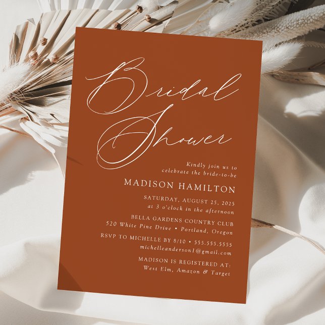 Modern Elegant Script Terracotta Bridal Shower Invitation (Creator Uploaded)
