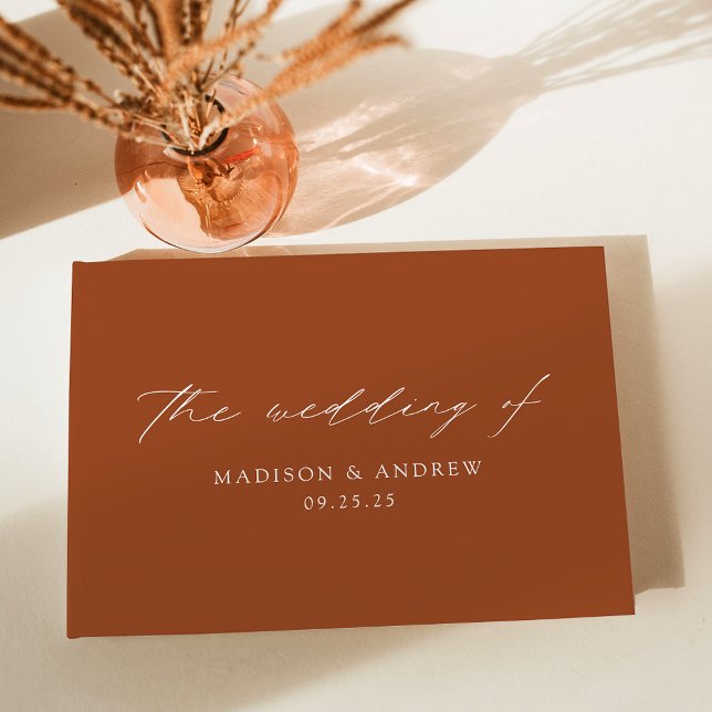 Modern Elegant Script Terracotta Wedding Guest Book (Creator Uploaded)
