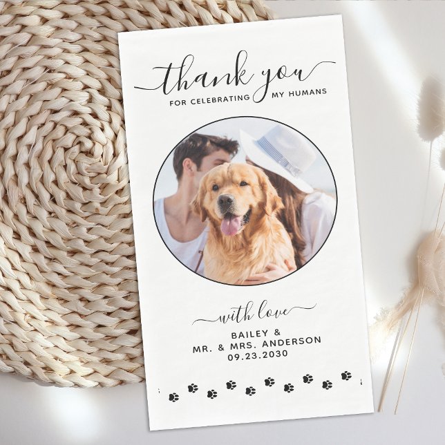 Modern Elegant Script Thank You Pet Wedding Photo Napkin (Creator Uploaded)