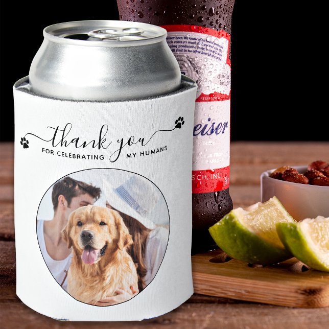 Modern Elegant Script Thank You Photo Pet Wedding Can Cooler (Creator Uploaded)