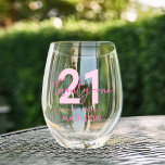 Modern Elegant Script Twenty One 21st Birthday Stemless Wine Glass<br><div class="desc">Modern Pink Elegant Script 21st Birthday Wine Glass</div>