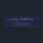 Modern Elegant Script Typography Merry Christmas Return Address Label<br><div class="desc">Modern and Elegant Navy Blue and Rose Gold - Blush Pink Script Hand Written Lettering Typography Merry Christmas Card Invitation Return Address Label which is great for a Christmas Holiday Card or Invitation. The text of this hand lettered modern script typography label can be updated and customised with your name...</div>