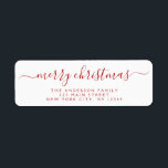 Modern Elegant Script Typography Merry Christmas Return Address Label<br><div class="desc">Modern and Elegant White and Red Script Hand Written Lettering Typography Merry Christmas Card Invitation Return Address Label which is great for a Christmas Holiday Card or Invitation. The  text of this hand lettered modern script typography label can be updated and customised with your  name and address</div>